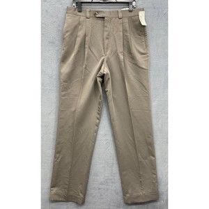 Glen Oaks Trousers Mens Size 34X34 Brown Pleated Front Cuffed Pants Legs